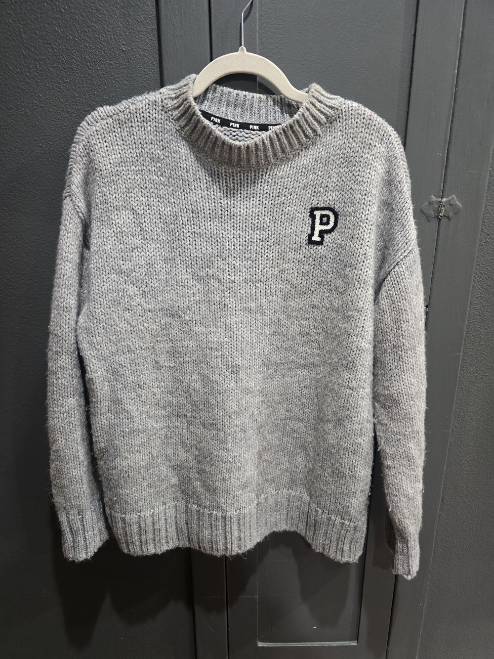 Victoria's Secret Grey Crewneck Sweater with 'P' Patch